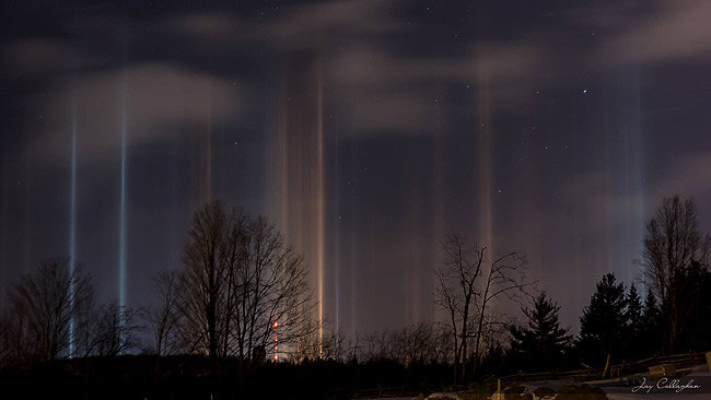 Jay Callaghan's picture of beams of light in the Peterborough, Ontario skies, February 25th, 2014